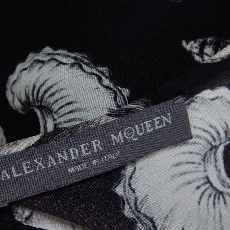Pre Owned Alexander McQueen Black Shell Printed Silk Oversized Mini Dress M