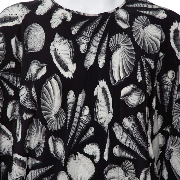 Pre Owned Alexander McQueen Black Shell Printed Silk Oversized Mini Dress M
