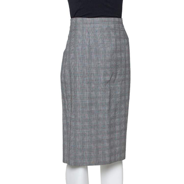 Pre Owned Alexander McQueen Grey Wool Prince of Wales Check Patterned Pencil Skirt M