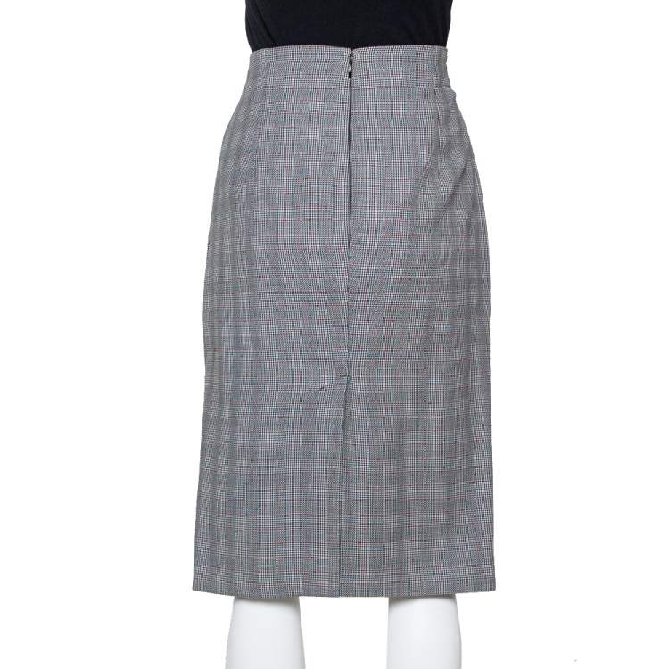 Pre Owned Alexander McQueen Grey Wool Prince of Wales Check Patterned Pencil Skirt M