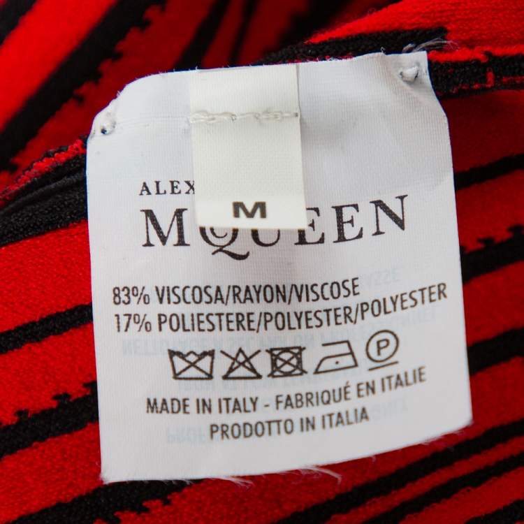 Pre Owned Alexander McQueen Red & Black Jacquard Knit Sheath Dress M