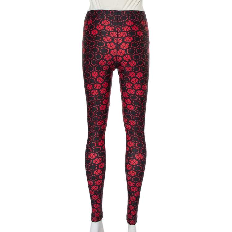 Pre Owned Alexander McQueen Black & Red Printed Knit Cropped Leggings S
