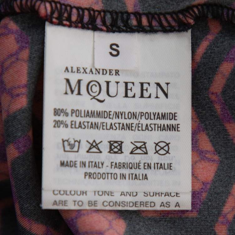 Pre Owned Alexander McQueen Black & Red Printed Knit Cropped Leggings S