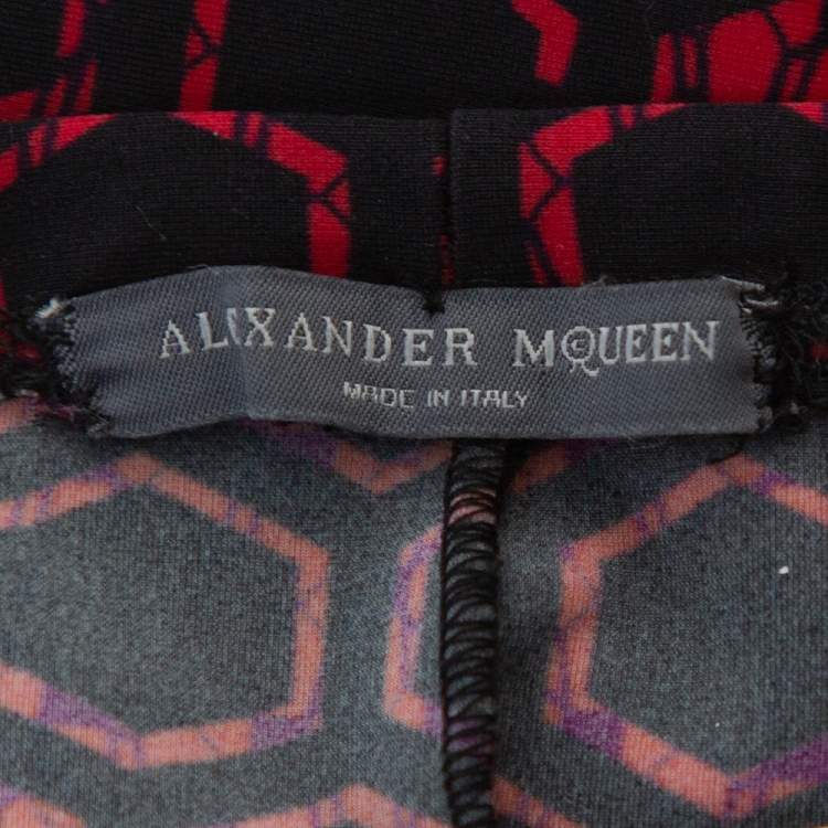 Pre Owned Alexander McQueen Black & Red Printed Knit Cropped Leggings S