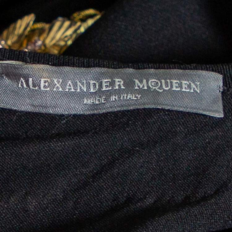 Pre Owned Alexander McQueen Black Knit Embellished Neck Detail Sleeveless Sheath Dress M