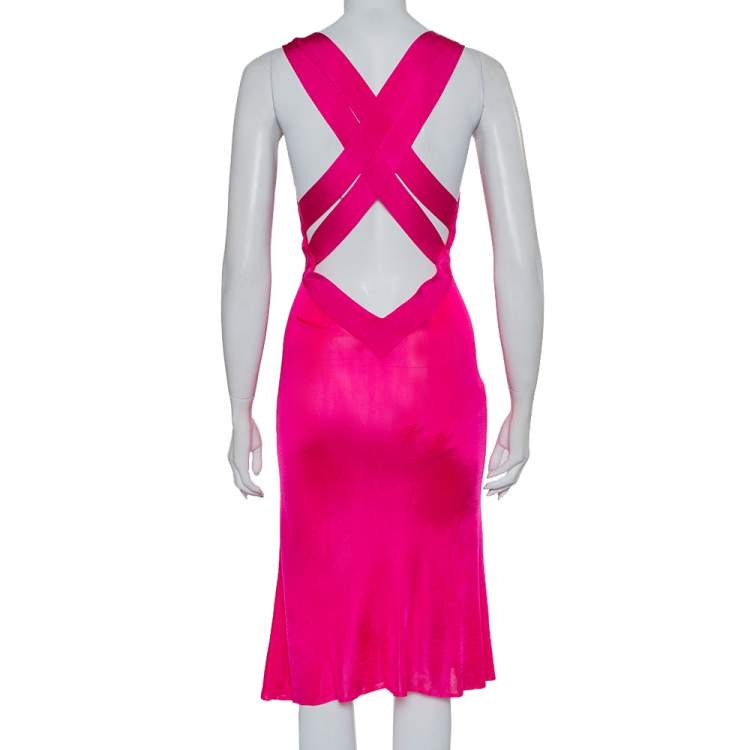 Pre Owned Alexander McQueen Pink Knit Cross Back Detail Midi Dress L
