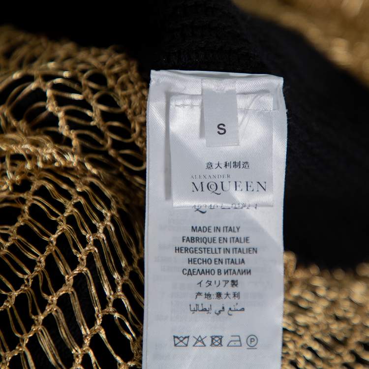 Pre Owned Alexander McQueen Black & Gold Knit & Mesh Paneled Maxi Dress S 