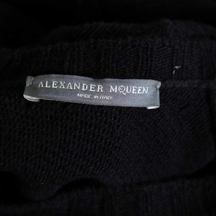 Pre Owned Alexander McQueen Black & Gold Knit & Mesh Paneled Maxi Dress S 