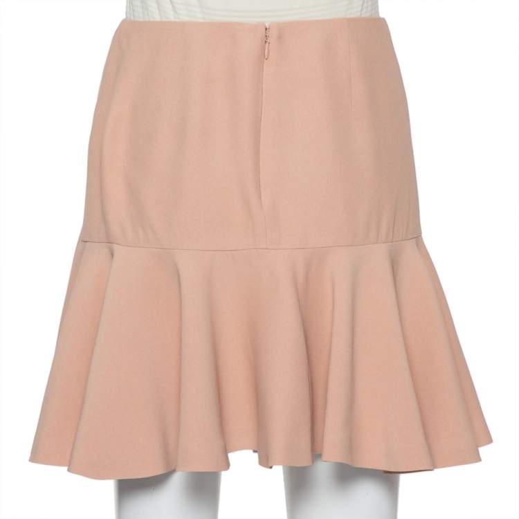Pre Owned Alexander McQueen Beige Crepe Ruffle Mini Skirt S
