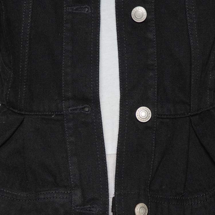 Pre Owned Alexander McQueen Black Denim & Embroidered Lace Peplum Jacket S