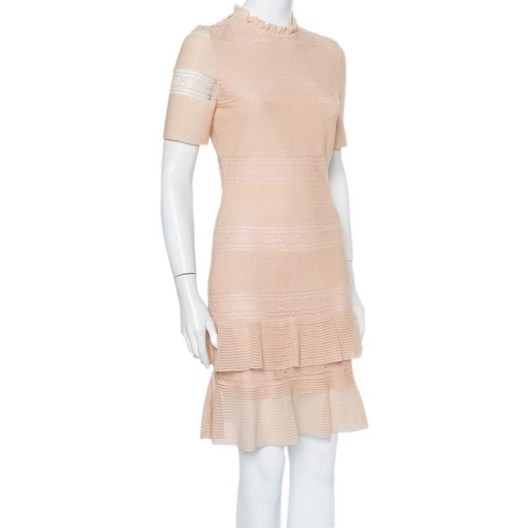 مملوكة مسبقًا Alexander McQueen Light Pink Perforated Mesh Ruffled Mini Dress M