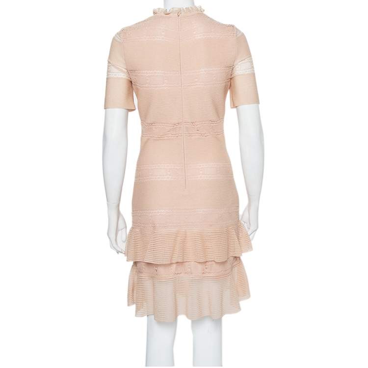 مملوكة مسبقًا Alexander McQueen Light Pink Perforated Mesh Ruffled Mini Dress M