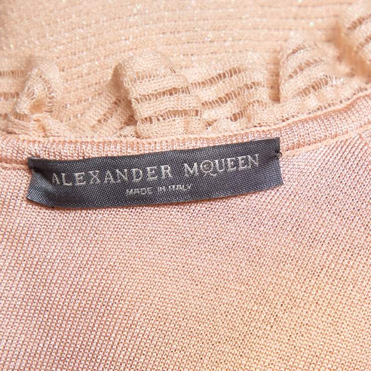 مملوكة مسبقًا Alexander McQueen Light Pink Perforated Mesh Ruffled Mini Dress M