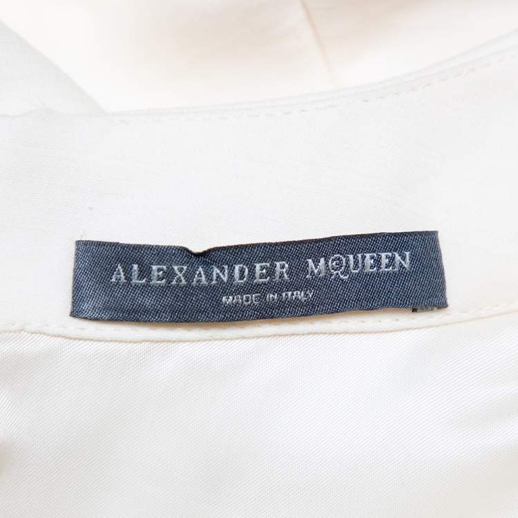 Pre Owned Alexander McQueen Cream Wool & Silk Sleeveless Peplum Top S