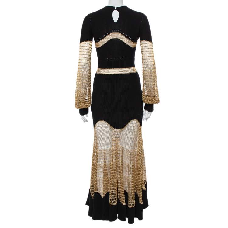 Pre Owned Alexander McQueen Black Knit & Lurex Mesh Maxi Dress M
