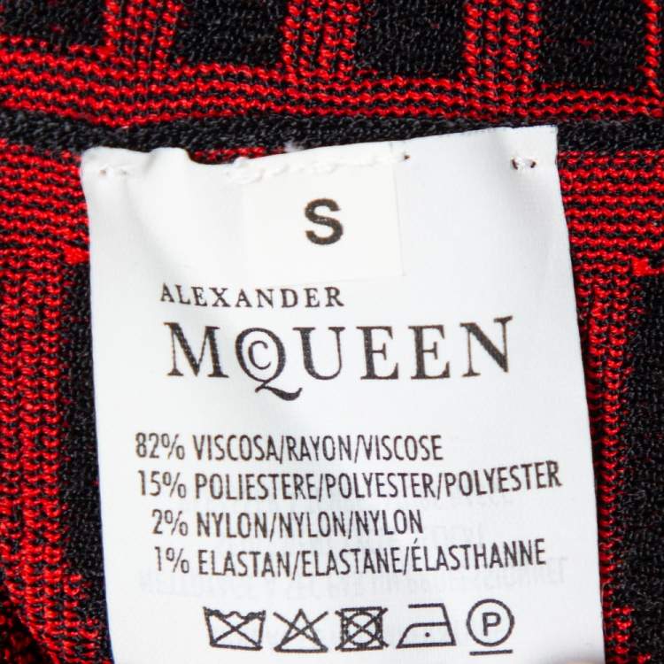 Pre Owned Alexander McQueen Red Patterned Knit Flared Sleeveless Dress S