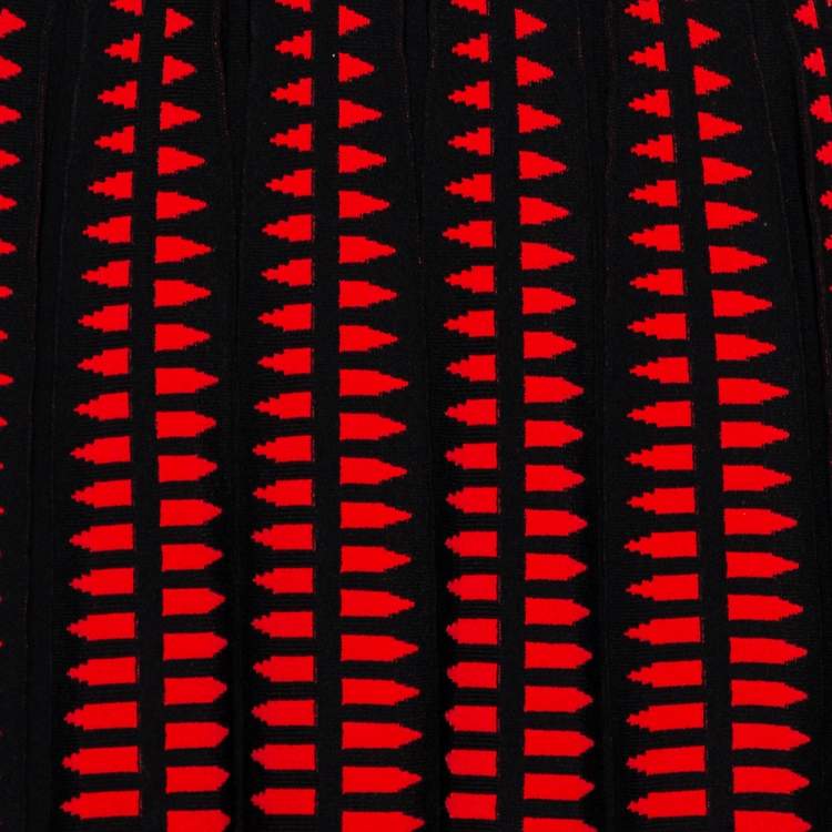 Pre Owned Alexander McQueen Red Patterned Knit Flared Sleeveless Dress S