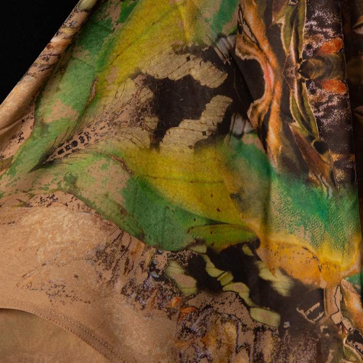 Pre Owned Alexander McQueen Multicolor Owl Printed Silk Oversized Draped Shrug (Free Size)