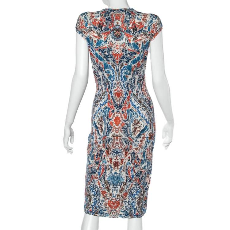 Pre Owned Alexander McQueen Multicolor Printed Wool Sheath Dress L