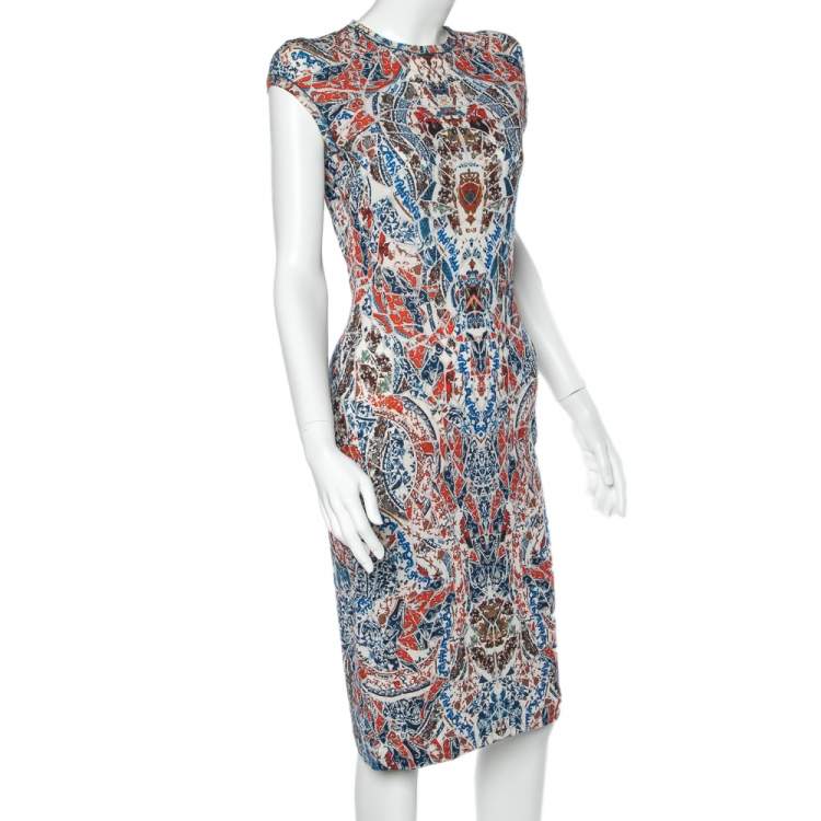 Pre Owned Alexander McQueen Multicolor Printed Wool Sheath Dress L