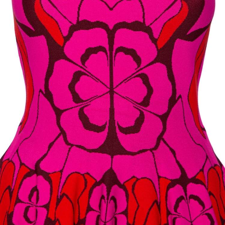 Pre Owned Alexander McQueen Pink Floral Intarsia Knit Sleeveless Fit & Flare Dress S