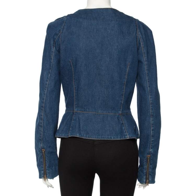 Pre Owned Alexander McQueen Blue Denim Diagonal Zipper Jacket M 