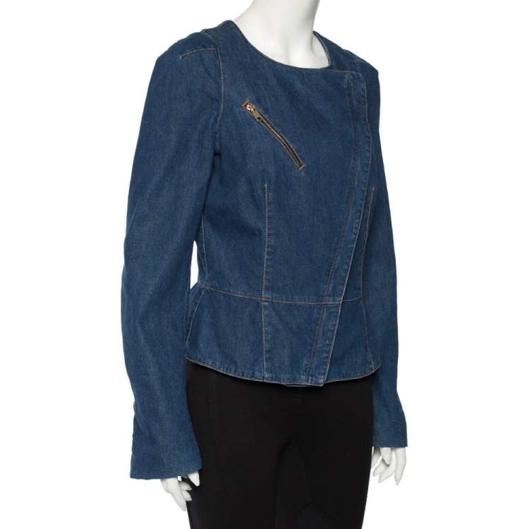 Pre Owned Alexander McQueen Blue Denim Diagonal Zipper Jacket M 