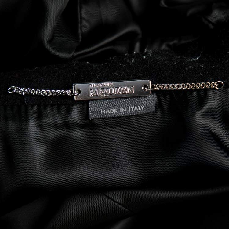 Pre Owned Alexander McQueen Black Wool Felted Velvet Detail Cape Over Coat M