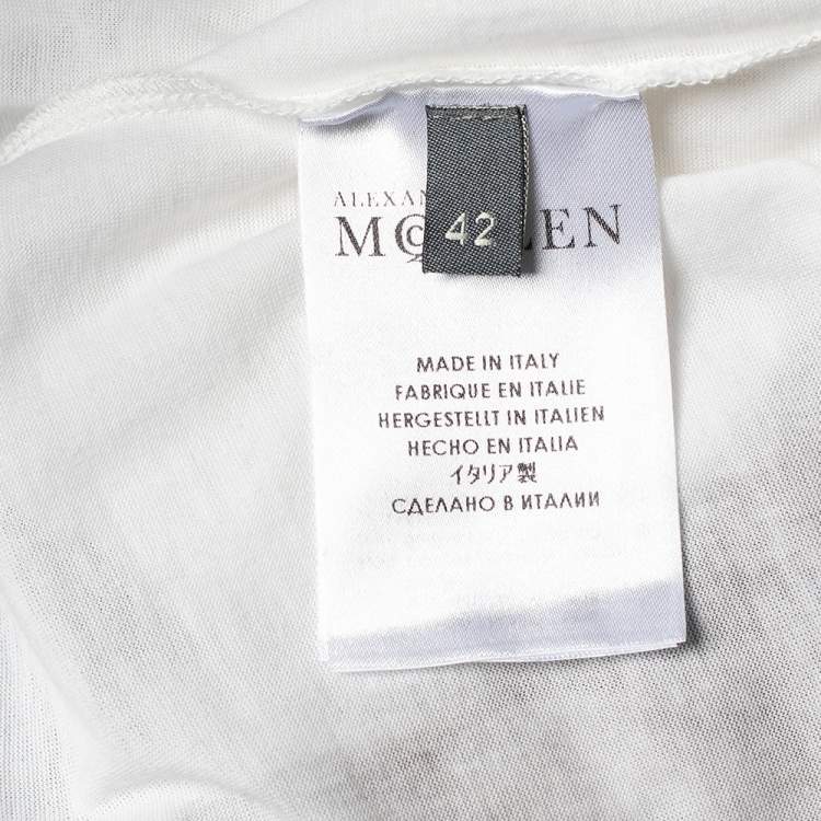 Pre Owned Alexander McQueen White Fur & Chain Print Cotton Crew Neck T-Shirt M