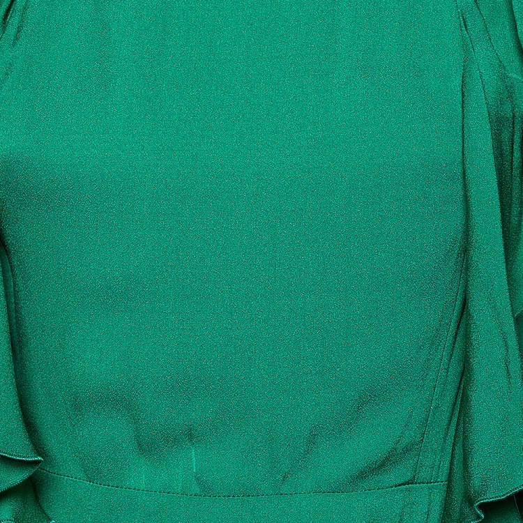 Pre Owned Alexander McQueen Green Crepe Ruffled Sleeveless Gown S