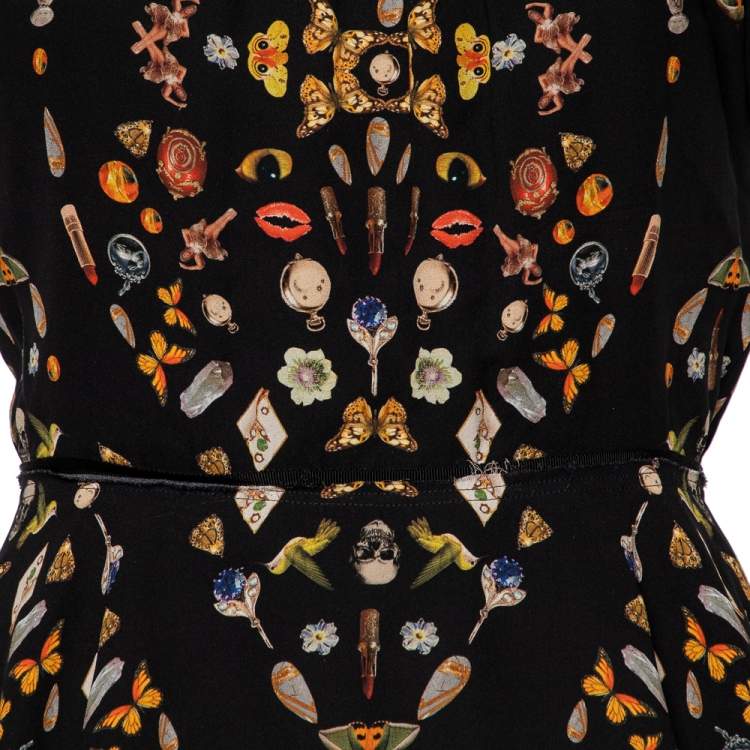 Pre Owned Alexander McQueen Black Obsession Printed Silk Peplum Top M