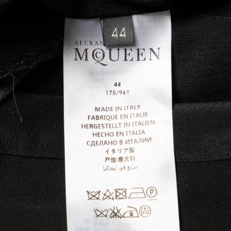Pre Owned Alexander McQueen Black Obsession Printed Silk Peplum Top M