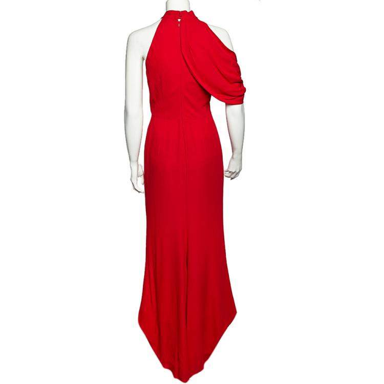 Pre Owned Alexander McQueen Red Crepe Draped Shoulder Halter Neck Gown S