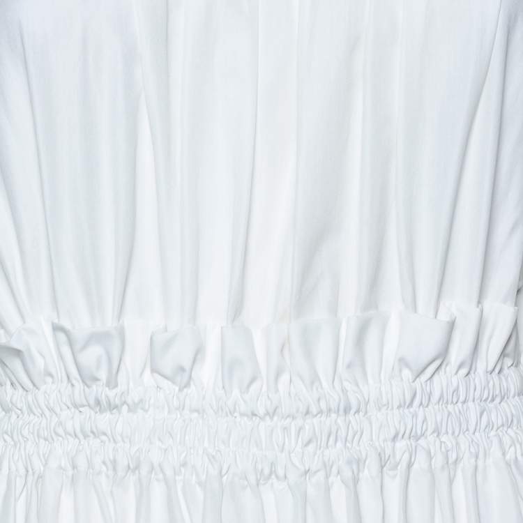Pre Owned Alexander McQueen White Cotton Ruched Tiered Off Shoulder Midi Dress M 