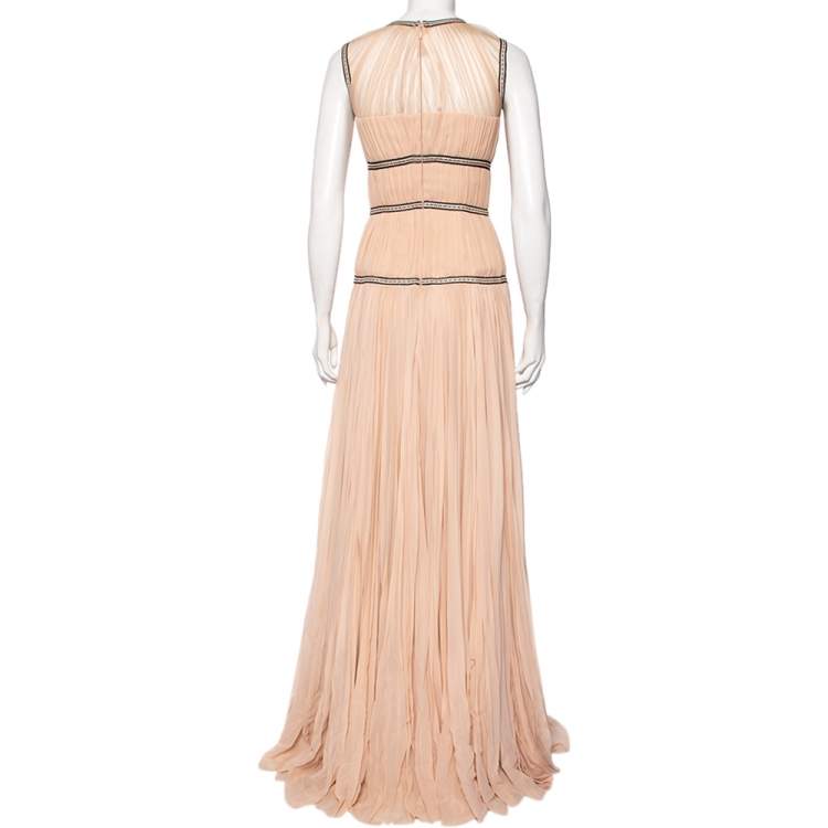 Pre Owned Alexander McQueen Pale Pink Silk Corset Detailed Pleated Gown S