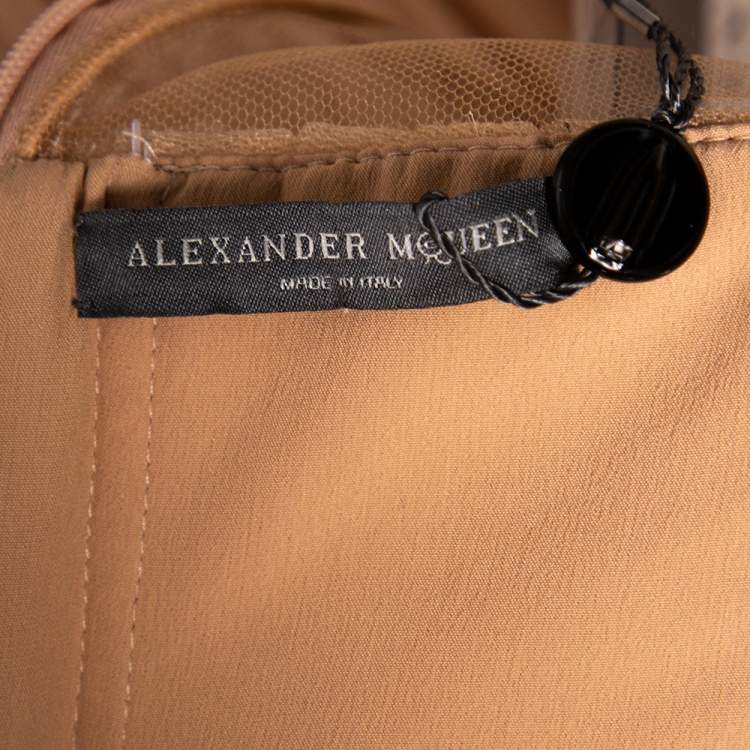 Pre Owned Alexander McQueen Pale Pink Silk Corset Detailed Pleated Gown S