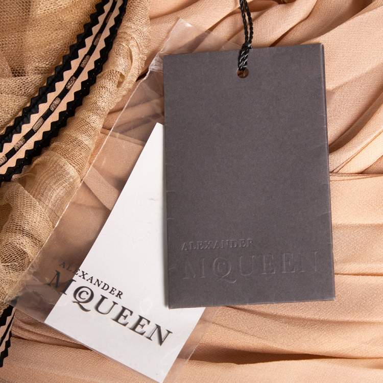Pre Owned Alexander McQueen Pale Pink Silk Corset Detailed Pleated Gown S