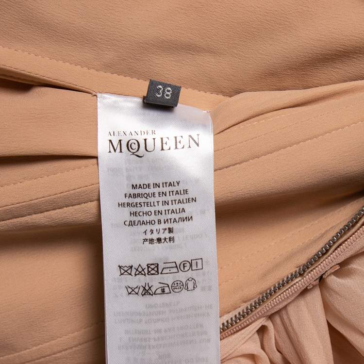 Pre Owned Alexander McQueen Pale Pink Silk Corset Detailed Pleated Gown S