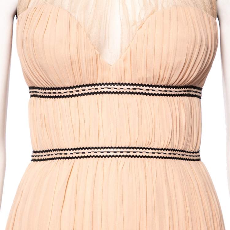 Pre Owned Alexander McQueen Pale Pink Silk Corset Detailed Pleated Gown S