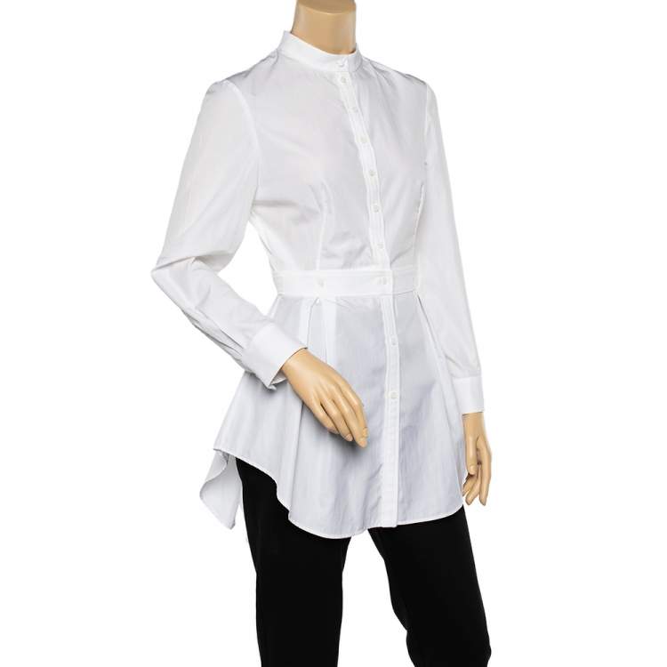 Pre Owned Alexander McQueen White Cotton Asymmetric Peplum Hem Detailed Shirt M