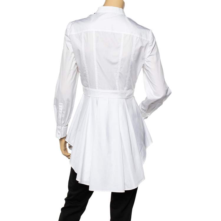 Pre Owned Alexander McQueen White Cotton Asymmetric Peplum Hem Detailed Shirt M