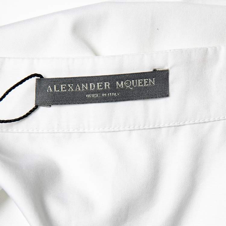 Pre Owned Alexander McQueen White Cotton Asymmetric Peplum Hem Detailed Shirt M