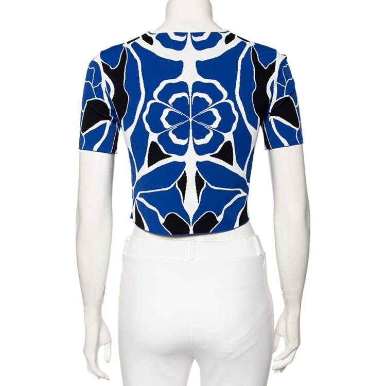 Pre Owned Alexander McQueen Blue Floral Intarsia Knit Top S