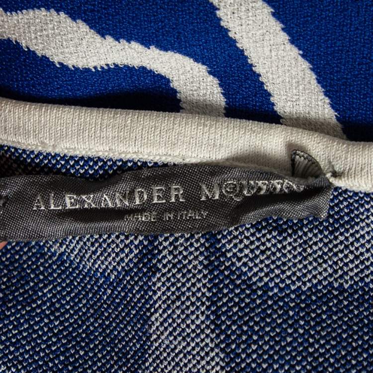 Pre Owned Alexander McQueen Blue Floral Intarsia Knit Top S