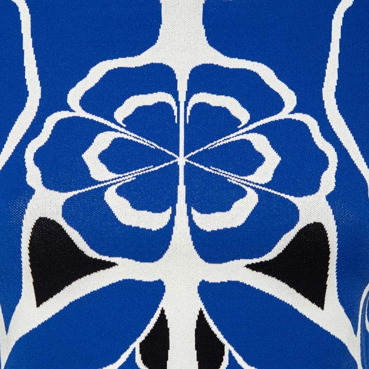 Pre Owned Alexander McQueen Blue Floral Intarsia Knit Top S