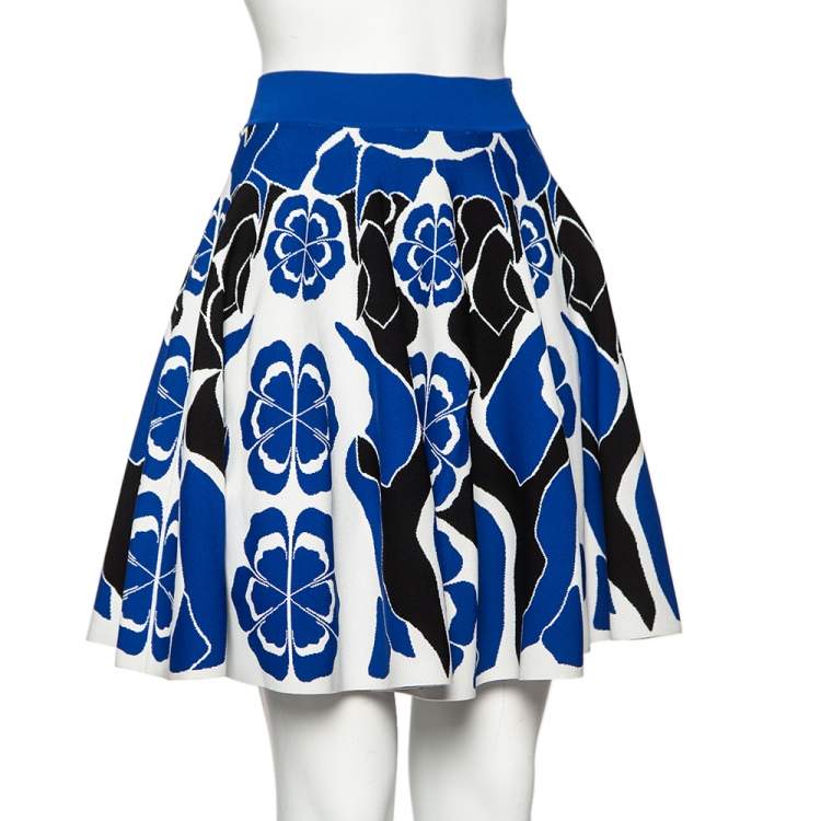 Pre Owned Alexander McQueen Multicolor Floral Intarsia Knit Flared Mini Skirt M