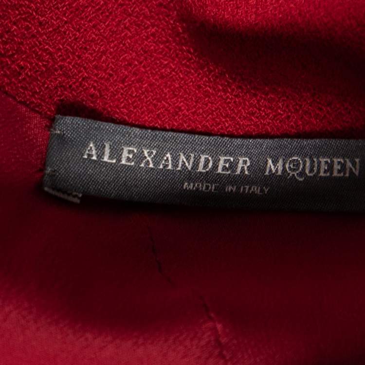 Pre Owned Alexander McQueen Red Wool Pleated Neck Detail Top M