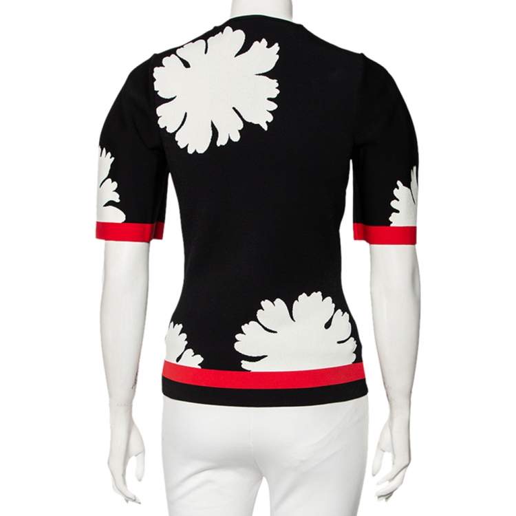 Pre Owned Alexander McQueen Black Floral Intarsia Knit Top M