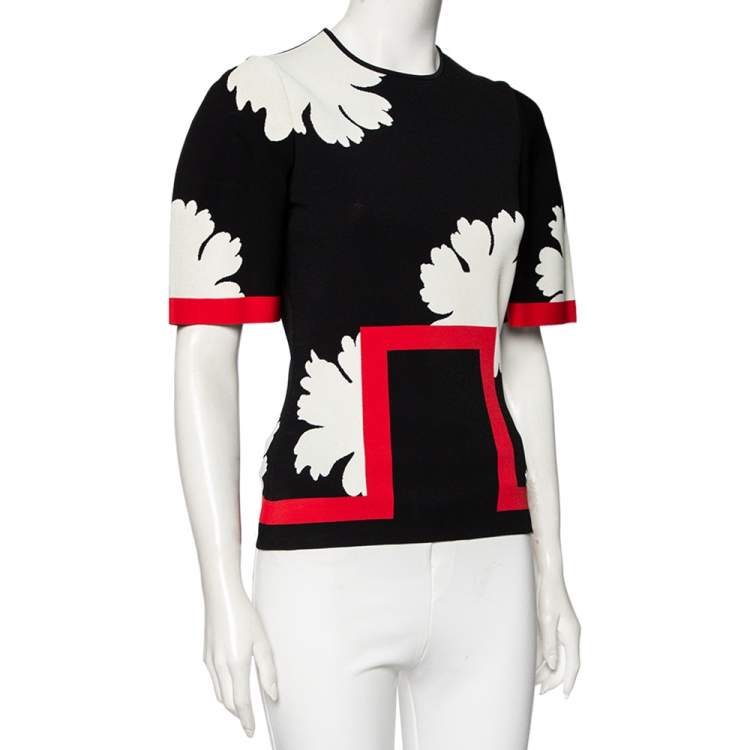 Pre Owned Alexander McQueen Black Floral Intarsia Knit Top M