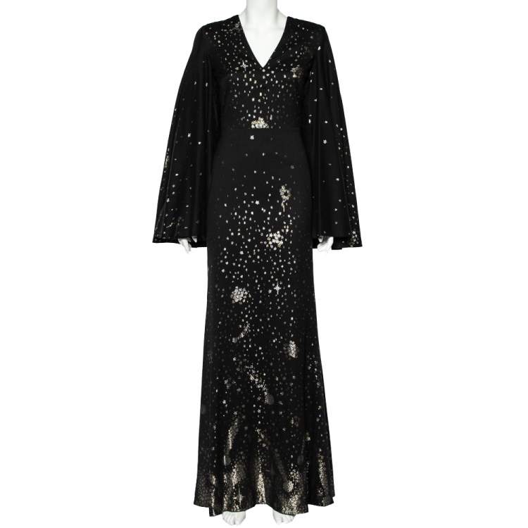 Pre Owned Alexander McQueen Black Fil Coupe Cape Detail Maxi Dress S